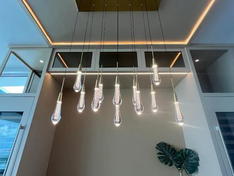 Custom crystal pendant chandelier installed in a Pinellas County foyer