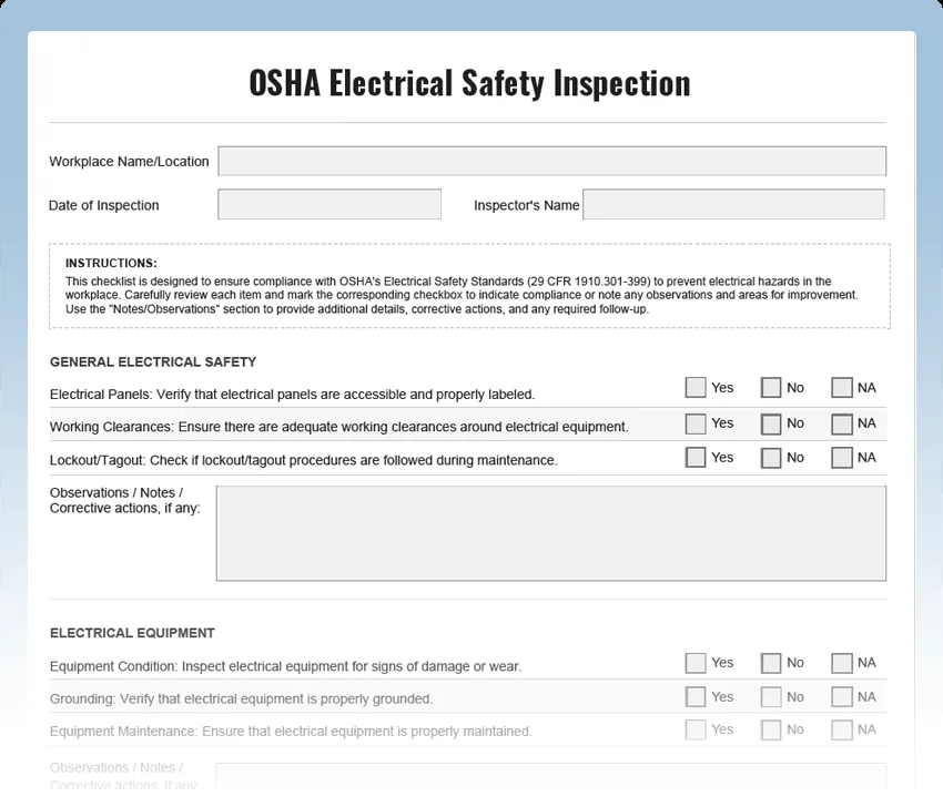 OSHA electrical safety inspection and 4-point checklist — Far Out Design, Pinellas FL
