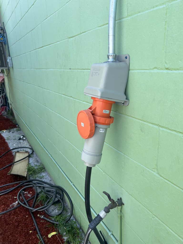 Marine shore-power inlet at a Pinellas dock