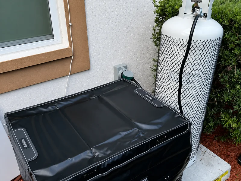 Standby backup generator with propane tank at a Seminole, FL home